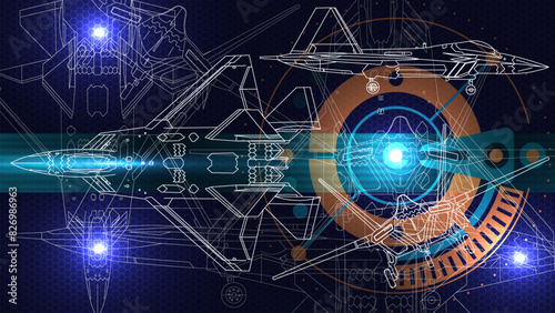 The sketch drafting of jet fighter. Line art background wallpaper. Futuristic technology styles.