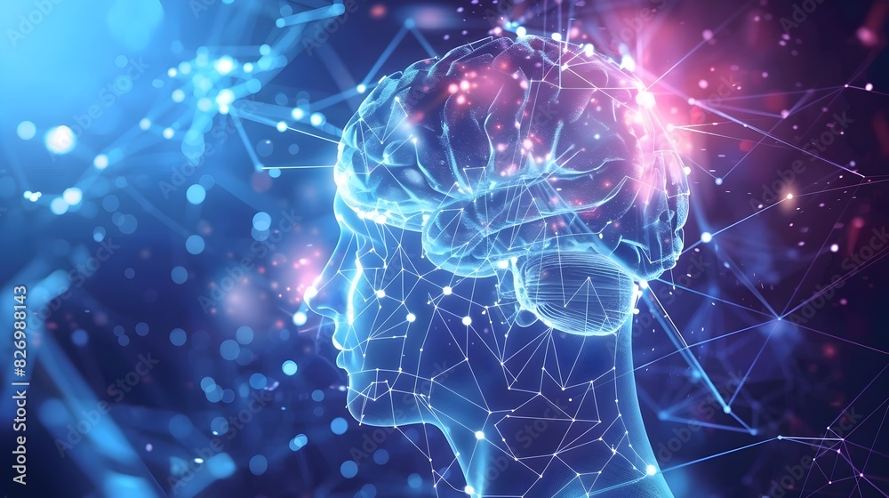 Futuristic Glowing Digital Brain with Abstract Neural Connections and Synapse Sparks Futuristic Glowing Digital Brain with Abstract Neural Connections and Synapse Sparks