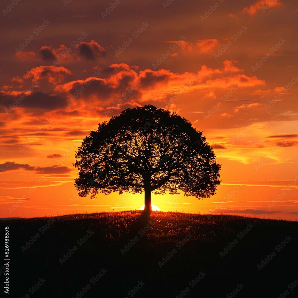 Silhouette Against Lone Striking Capture Tree Silhouette Against Lone Striking Capture Tree