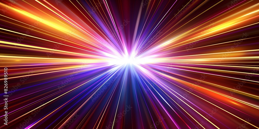 Obraz premium Colorful light streaks radiating from a central bright light source. 