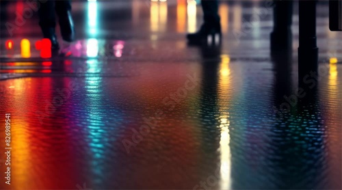 Wallpaper Mural Wet asphalt background with neon lights. Blurred background, night lights, reflection. Torontodigital.ca