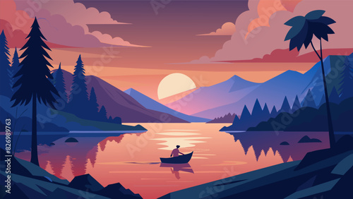 A tranquil lake at sunset where you can imagine yourself gently paddling along and soaking up the calming atmosphere.. Vector illustration