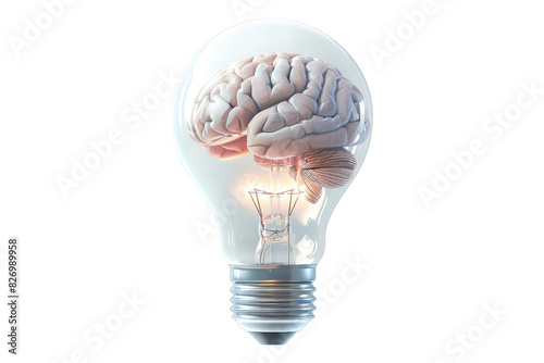 Brain inside a light isolated on white background