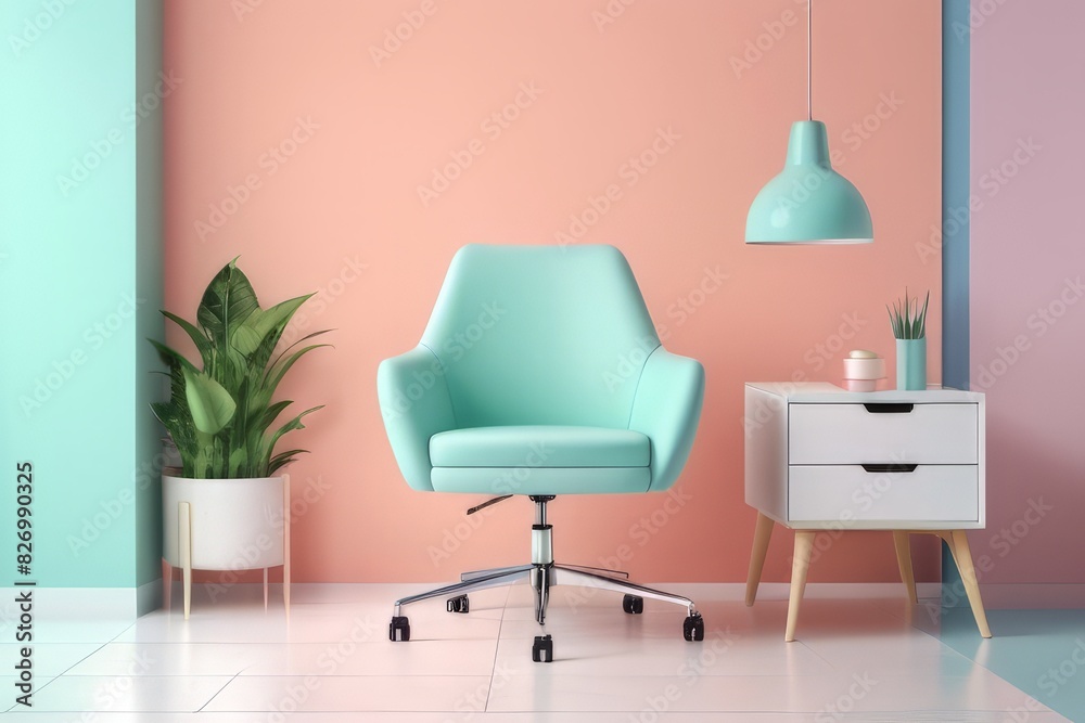 Fototapeta premium 3d multicolored armchair, pastel colors, gradient background.
