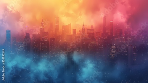 pastel-colored cityscape with buildings in soft liquid hues