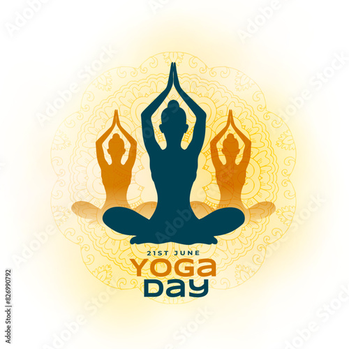 21st june yoga day mandala poster, woman in different body posture