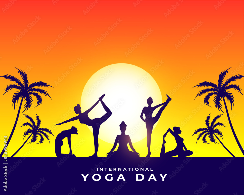 2024 yoga day morning poster, group of woman doing yoga body posture 2024 yoga day morning poster, group of woman doing yoga body posture
