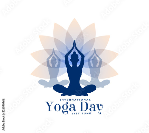 21st june yoga day white background with lotus flower
