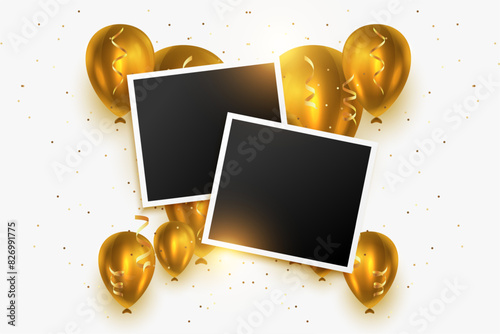 happy birthday party card with photo frame and balloon design