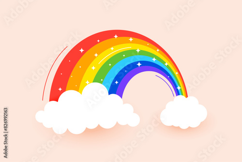 decorative rainbow and cloudy background in papercut style