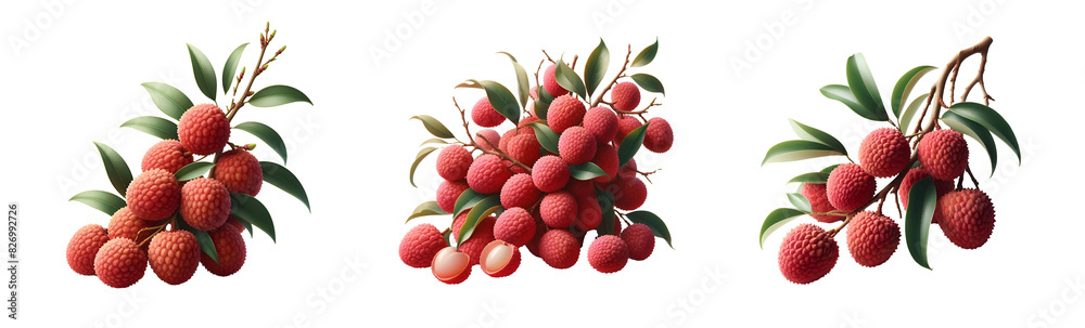 Branch of delicious Litchi on whtie background Branch of delicious Litchi on whtie background