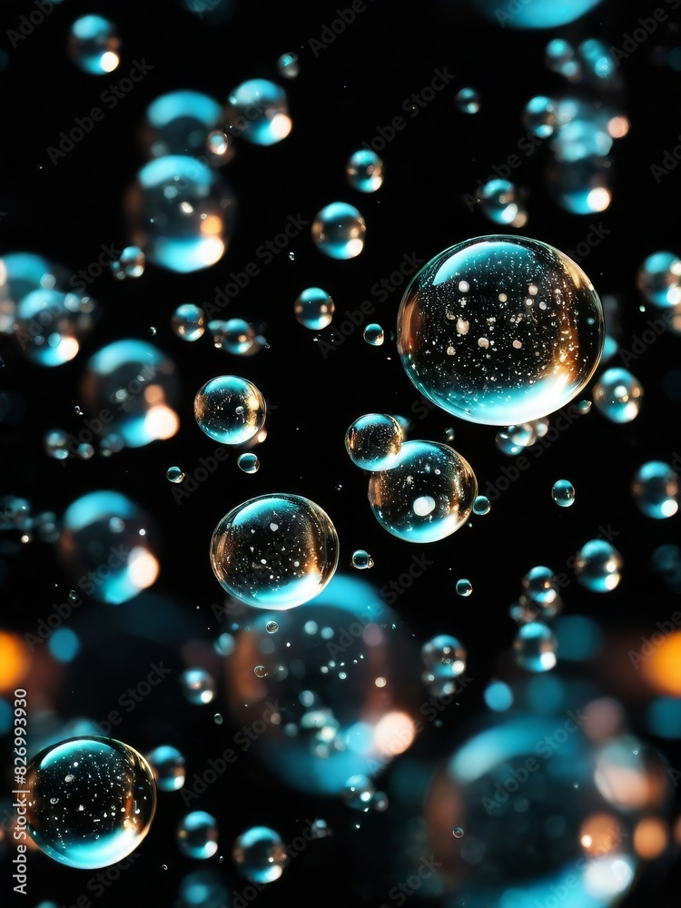 glowing oil bubbles in dark background glowing oil bubbles in dark background
