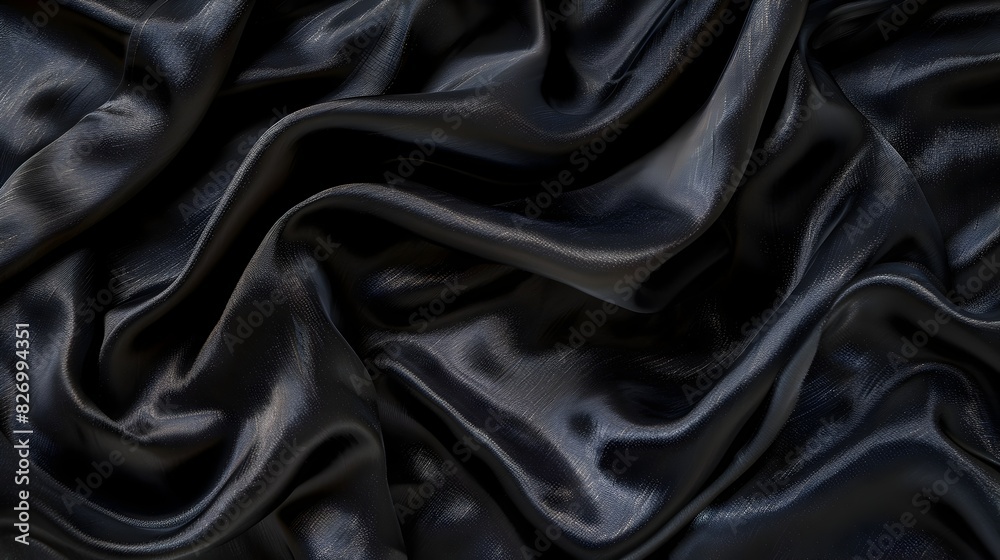 Luxurious Black Silk: A Fabric's Soft, Shiny Waves Radiate Elegance