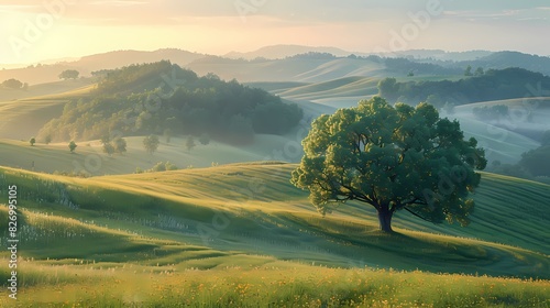 peaceful countryside with rolling fields in soft liquid hues