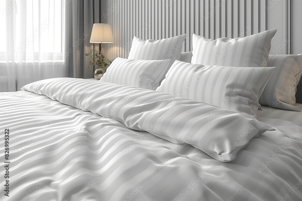 room interior comfortable bed, white sheets and pillows room interior comfortable bed, white sheets and pillows