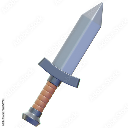 Sword 3D Rendering Icon Isolated Transparent Background