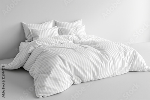 comfortable bed, white sheets and pillows in a room, featuring flooring and a rectangular bed frame