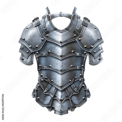 Medieval knight armor isolated on white background. Detailed metal suit for historical battle or fantasy costume. © HADAPI