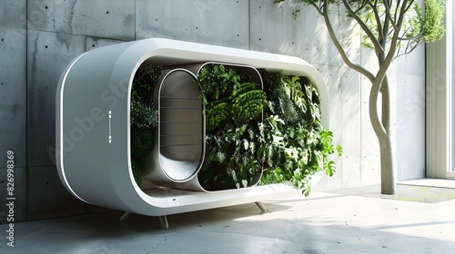 Futuristic Eco-friendly Air Conditioning Unit Integrated with a Vertical Garden