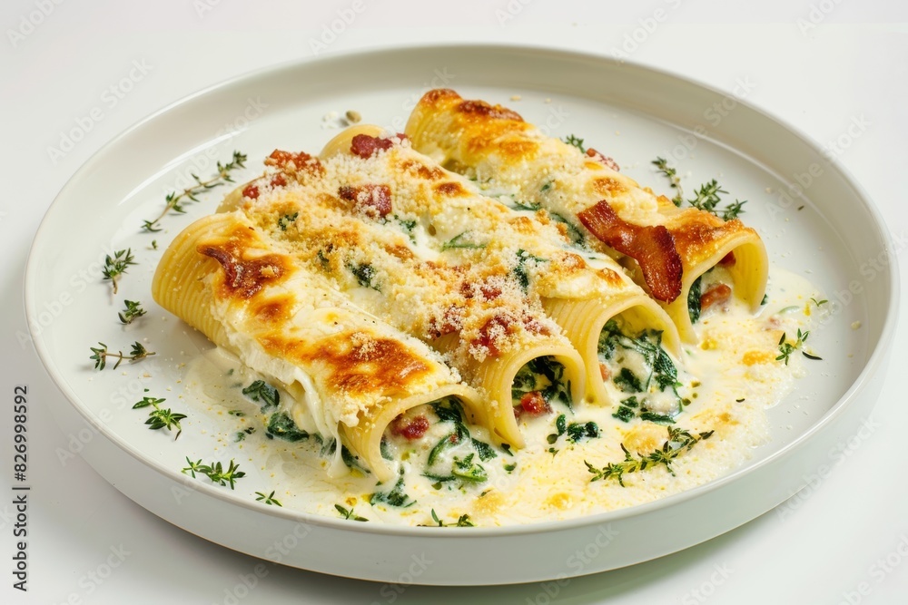 Bacon and Cheese Stuffed Manicotti in Velvety Creamy Sauce