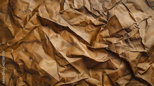 Texture of crumpled brown paper viewed from above photo