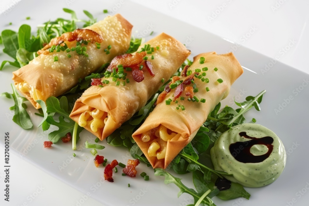 Delicious Bacon Mac and Cheese Eggrolls with Tangy Herb Ranch Delicious Bacon Mac and Cheese Eggrolls with Tangy Herb Ranch