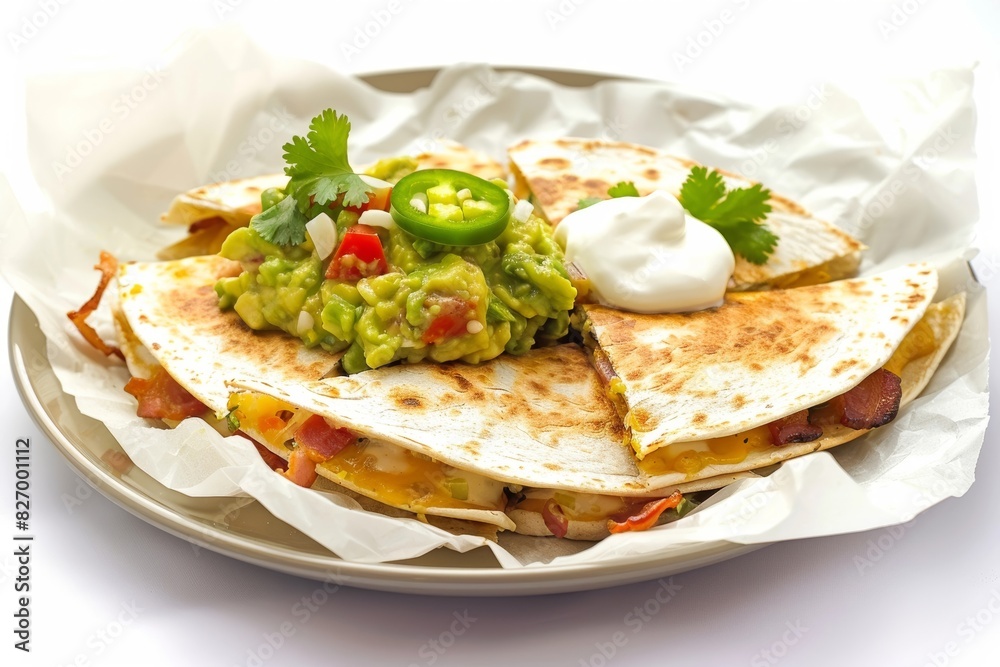 Gourmet Bacon and Jalapeno Quesadillas with Cilantro Garnish Gourmet Bacon and Jalapeno Quesadillas with Cilantro Garnish