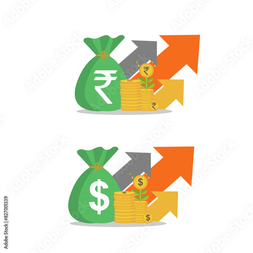 Money Bag, Cash, Rupee, Dollar, Invest, Trade, Finance Icons Vector Design
