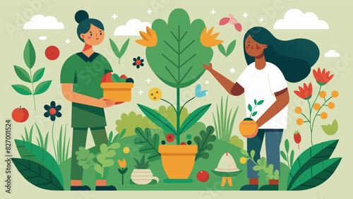 The careful selection and arrangement of plants in a medicinal herb garden illustrating the powerful and healing connection between humans and nature.. Vector illustration