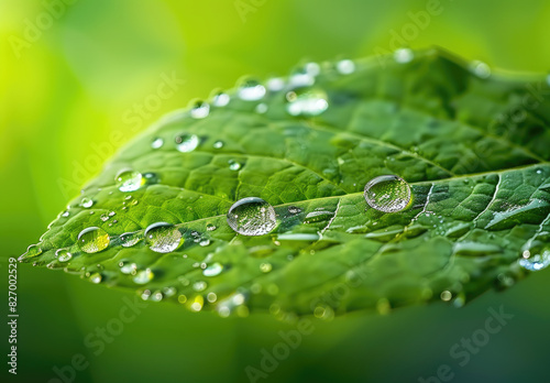 Water drops on green leaf, Super colseup photo. Created with Ai photo