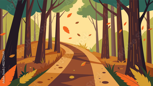 The trail winds through a canopy of towering trees their leaves rustling gently with each passing breeze.. Vector illustration
