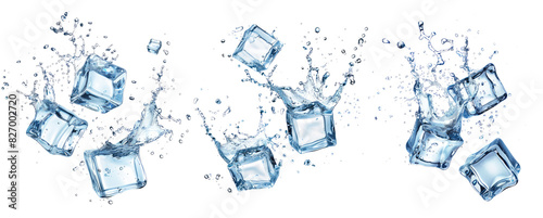isolated crystal ice cube block png in pack of three