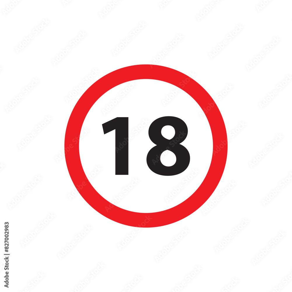 Children under 18 do not sign. Circle number eighteen. Age registration marks isolated on white background. Children under 18 do not sign. Circle number eighteen. Age registration marks isolated on white background.