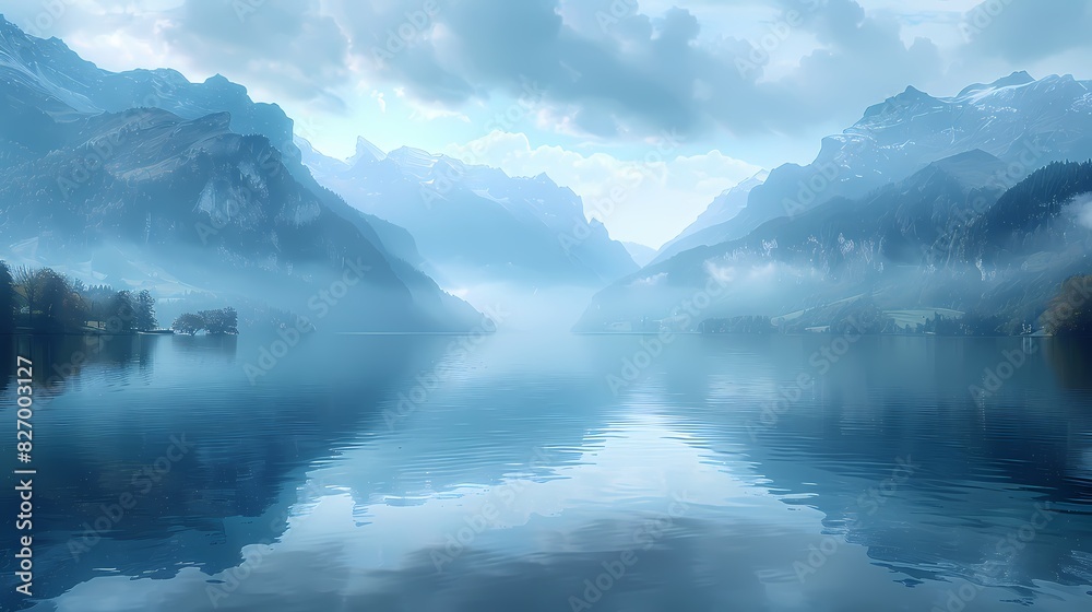 peaceful lake surrounded by mountains in soft liquid hues peaceful lake surrounded by mountains in soft liquid hues