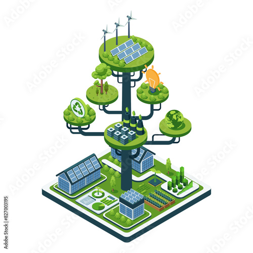 Isometric Sustainable Business with Renewable Energy Solution