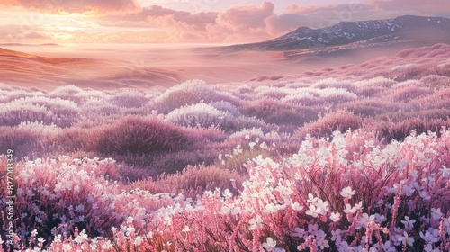 Pink and white heather field photo