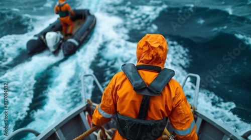 Maritime Safety and Training: Depict a maritime safety training session with crew members practicing emergency procedures, lifeboat drills, and the use of safety equipment.