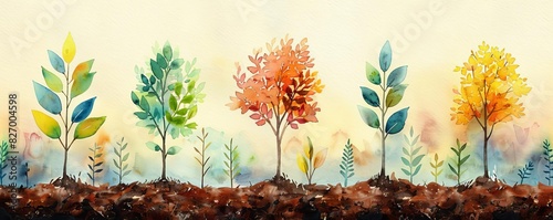 Tree planting teamwork close-up flat design, rural environment theme, watercolor, Triadic color scheme photo