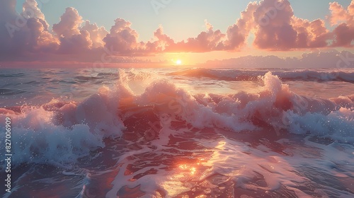 peaceful ocean scene with waves tinted in soft liquid hues