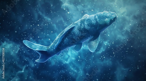 Pisces zodiac sign, fish, cosmic 3D render photo