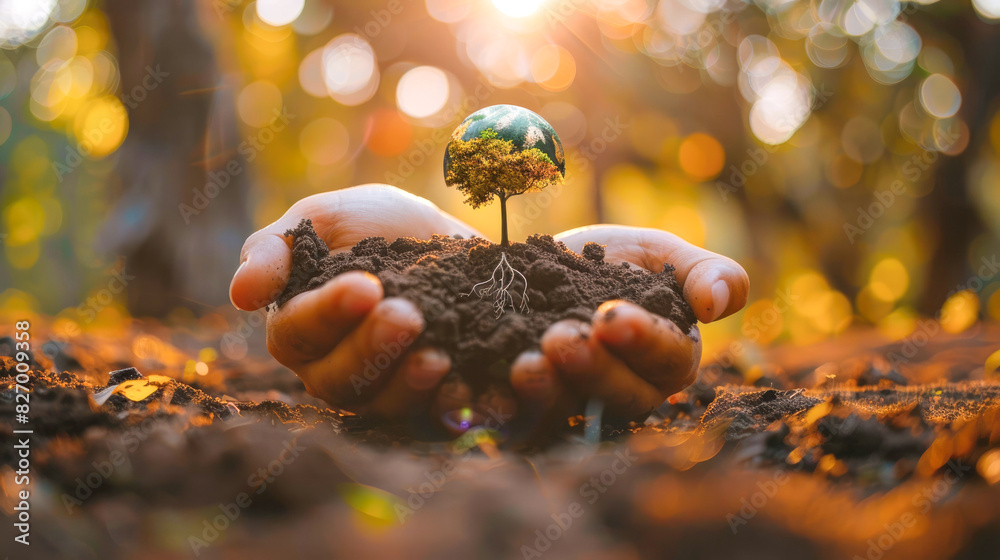 Fototapeta premium Our world , plant trees to help the world for a good environment , Generative AI