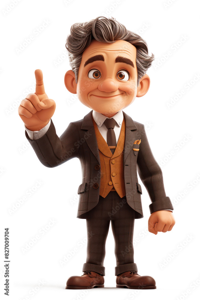 Cartoon Cute Businessman Points a Finger at an Empty Place on a white background. Generative AI Cartoon Cute Businessman Points a Finger at an Empty Place on a white background. Generative AI