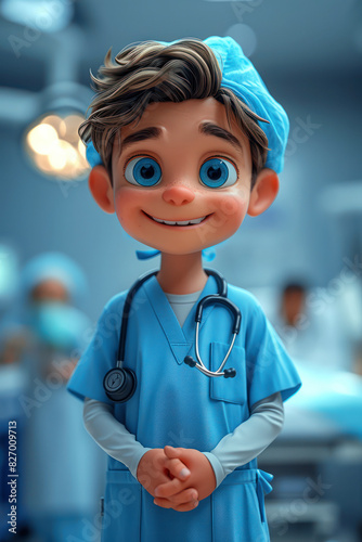 Portrait of Cartoon Doctor Character Full Body extreme closeup. Generative AI