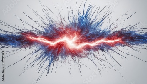 Dynamic image of red and blue electric currents colliding with vibrant energy against a neutral background, symbolizing power and connection.