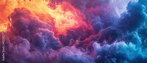 An abstract art piece featuring colorful smoke clouds in hues of blue  pink  and purple  creating a dynamic visual effect.