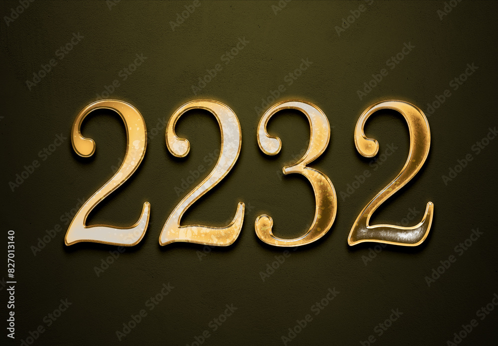 Old gold effect of 2232 number with 3D glossy style Mockup. Old gold effect of 2232 number with 3D glossy style Mockup.