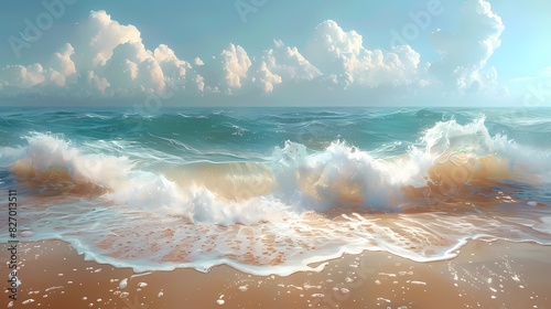 serene beach with waves of soft liquid hues