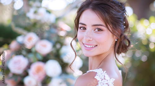 Australian Woman Smile Celebrate Wedding Happy Anniversary in Rose Gardens