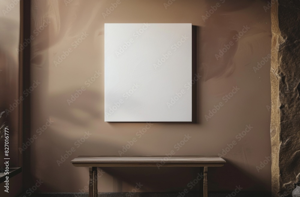  Blank white rectangle on elegant brown cabinet