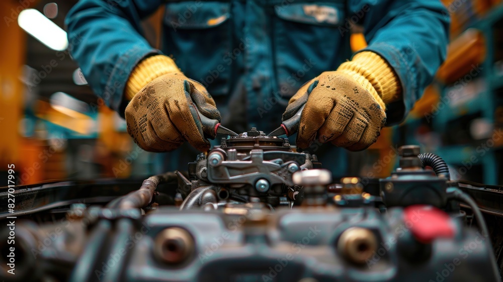 Male mechanic repairing car engine Male mechanic repairing car engine